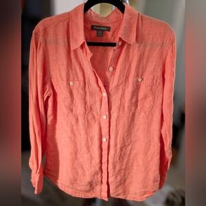Tommy Bahama 100% Linen Salmon Coral Button Up Long Sleeve Beachy Coastal Sz M